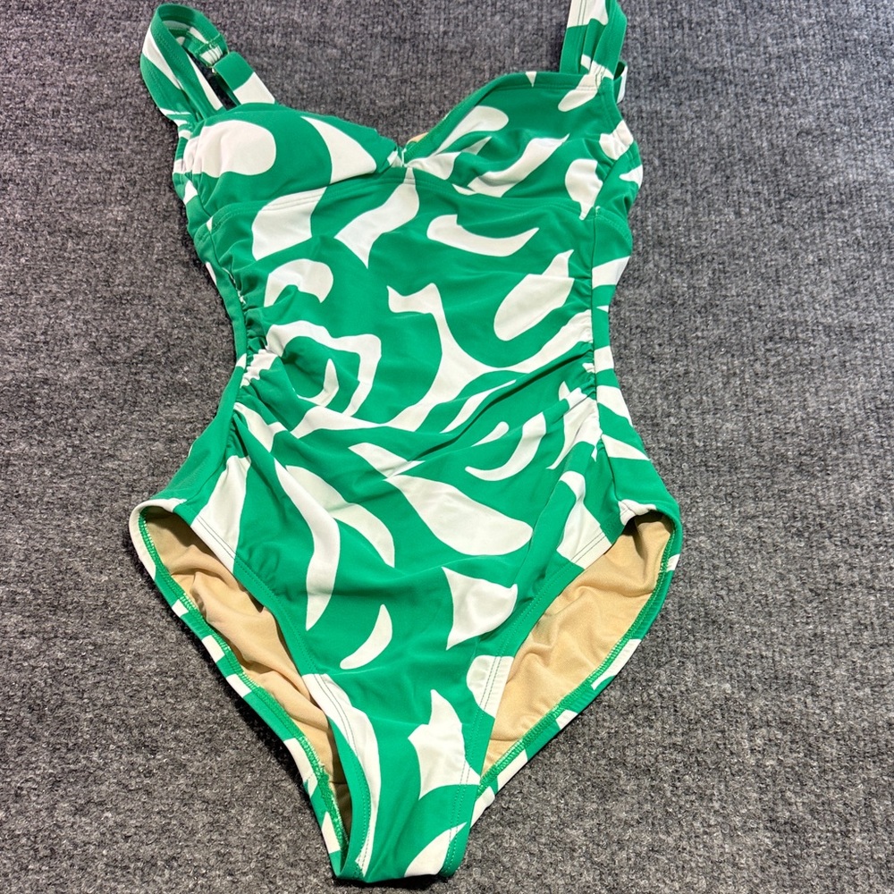 Shade & Shore Green and White Abstract Print Kids One-Piece Swimsuit